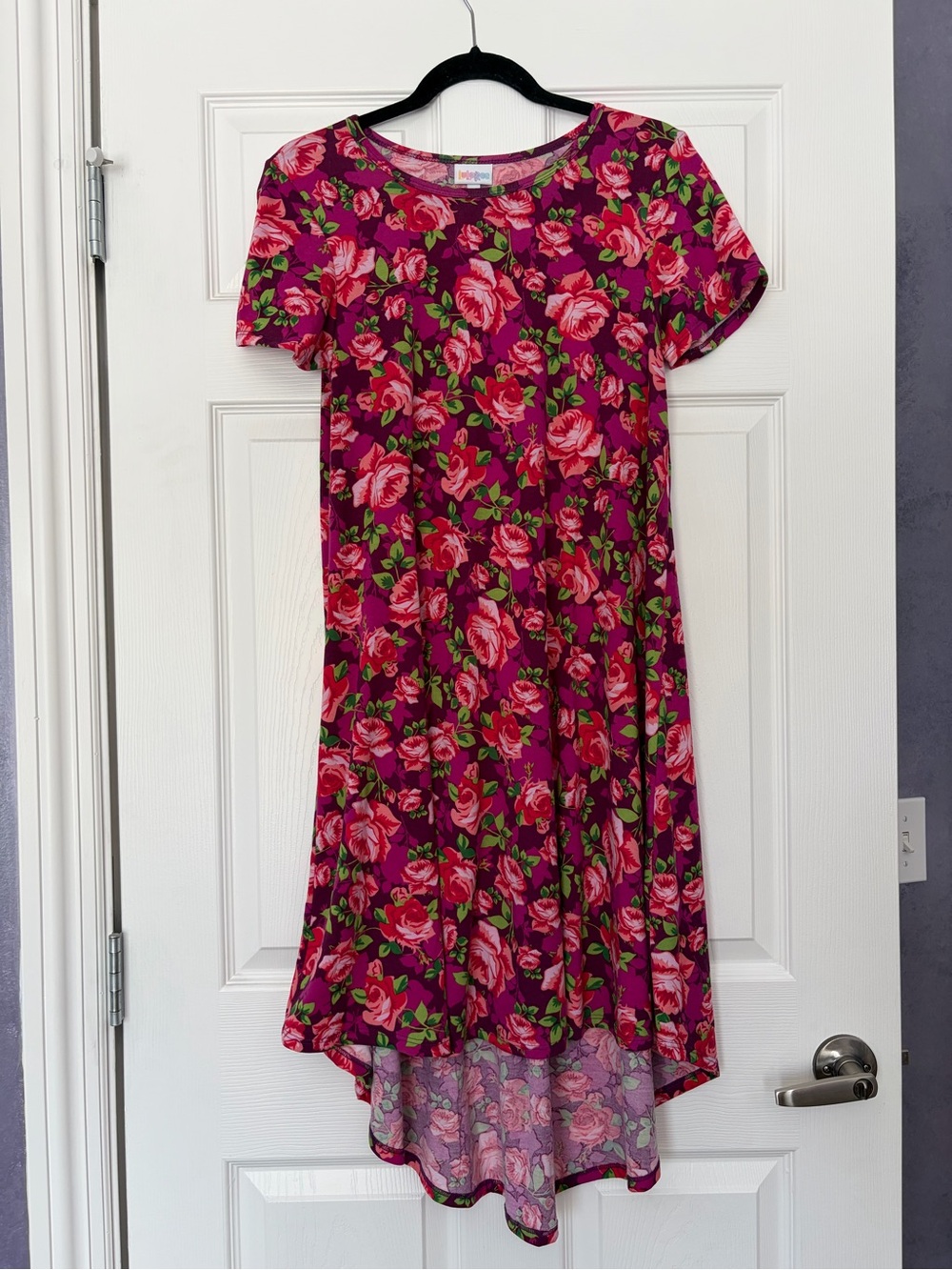 LuLaRoe Carly Floral Knit Dress in Fuchsia and Green